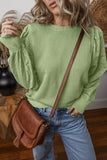 Mist Green Solid Patchwork Sleeve Round Neck Sweatshirt