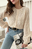 Hollowed Pattern Knit Round Neck Buttoned Cardigan