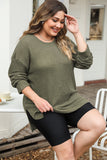 Green Waffle Knit High Slits Oversized Top