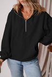 Bonbon Fleece Lined Half Zipper Kangaroo Pockets Loose Hoodie