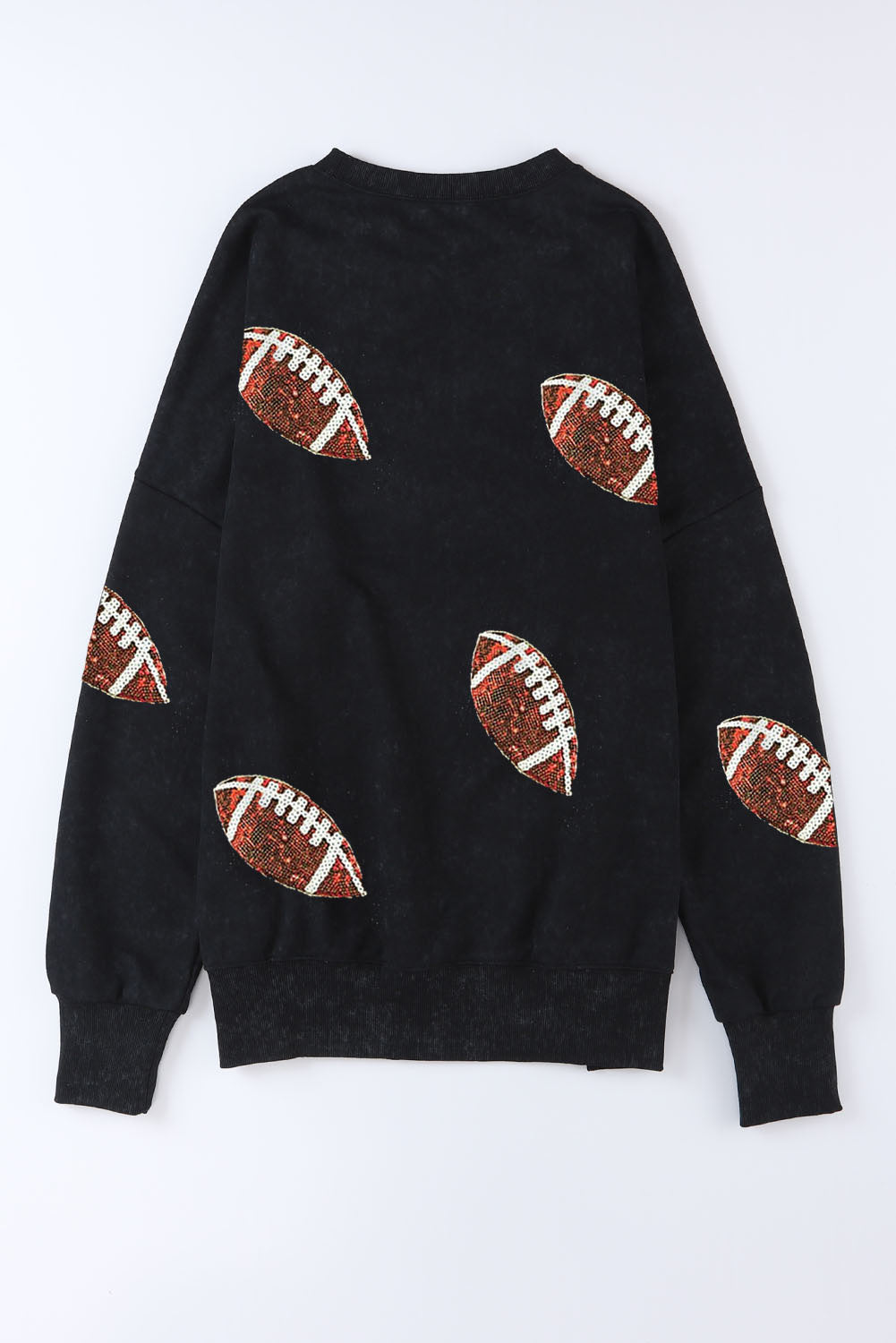 Black Sequined Rugby Graphic Open Back Sweatshirt