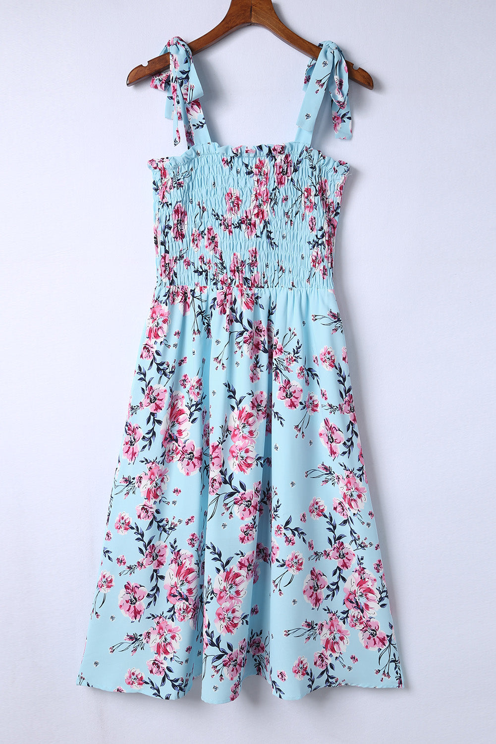 Apricot Tie Straps Smocked Floral Dress