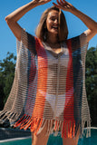 Striped Tassel Crochet V Neck Beach Cover Up