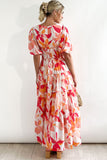 Short Puff Sleeve Floral Tiered Maxi Dress