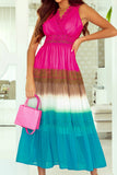 Lace Stitching Gradient Rainbow Long Dress