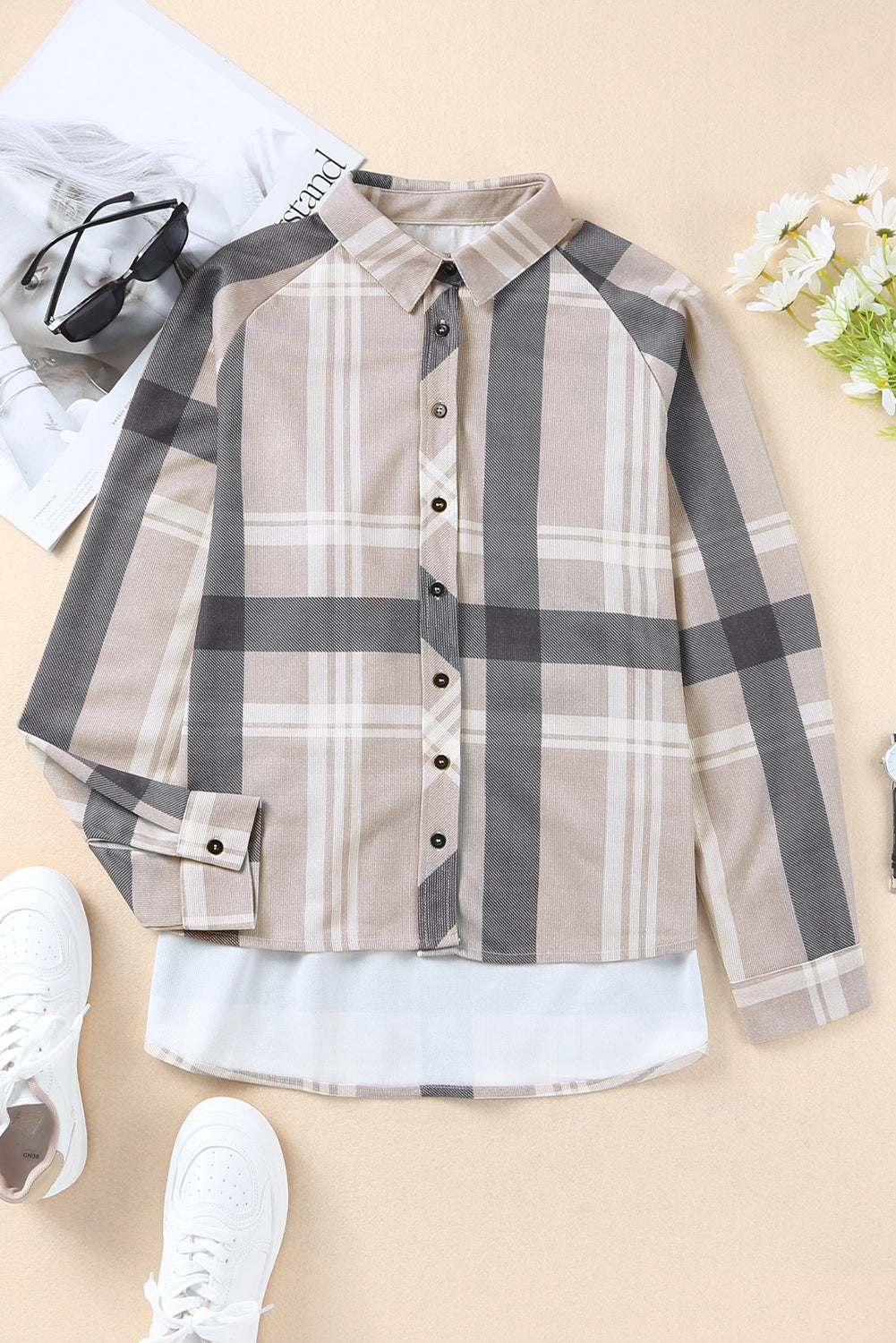 High Low Brushed Plaid Oversize Shacket