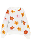 Sweet Flower Knitted Ribbed Hem Sweater