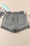 Short en denim taille haute avec cordon de serrage et poches gris