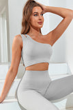 Single Split Shoulder Ribbed Cropped Sports Top