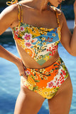 Floral Print Overlap Bikini High Waist Swimsuit