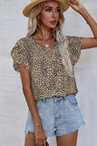 Print Flutter Sleeve V Neck Blouse