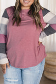 Candy Striping Sleeve Plus Size Top