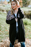 Black Leopard Detail Plus Size Cardigan