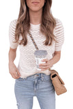 Hollowed Knit Short Puff Sleeve Sweater Tee