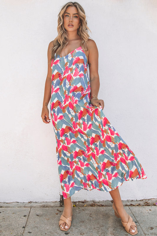 Abstract Print Spaghetti Straps Maxi Dress