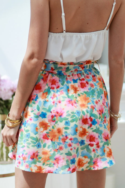 Floral Print Waist Tie Mini Skirt