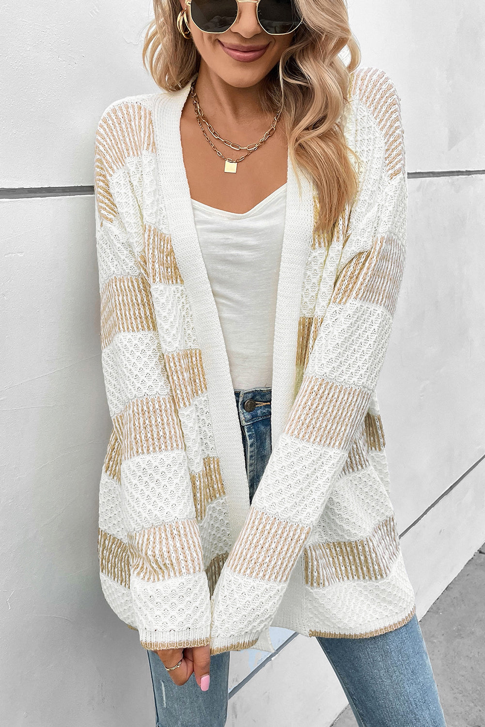 Textured Stripe Pattern Drop Shoulder Duster Cardigan