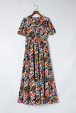 Short Sleeve Boho Floral Pattern Tiered Maxi Dress