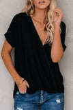 Black Short Sleeves Drape Knit Top