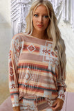 Aztec Print Puff Sleeve Pullover and Pants Lounge Outfit