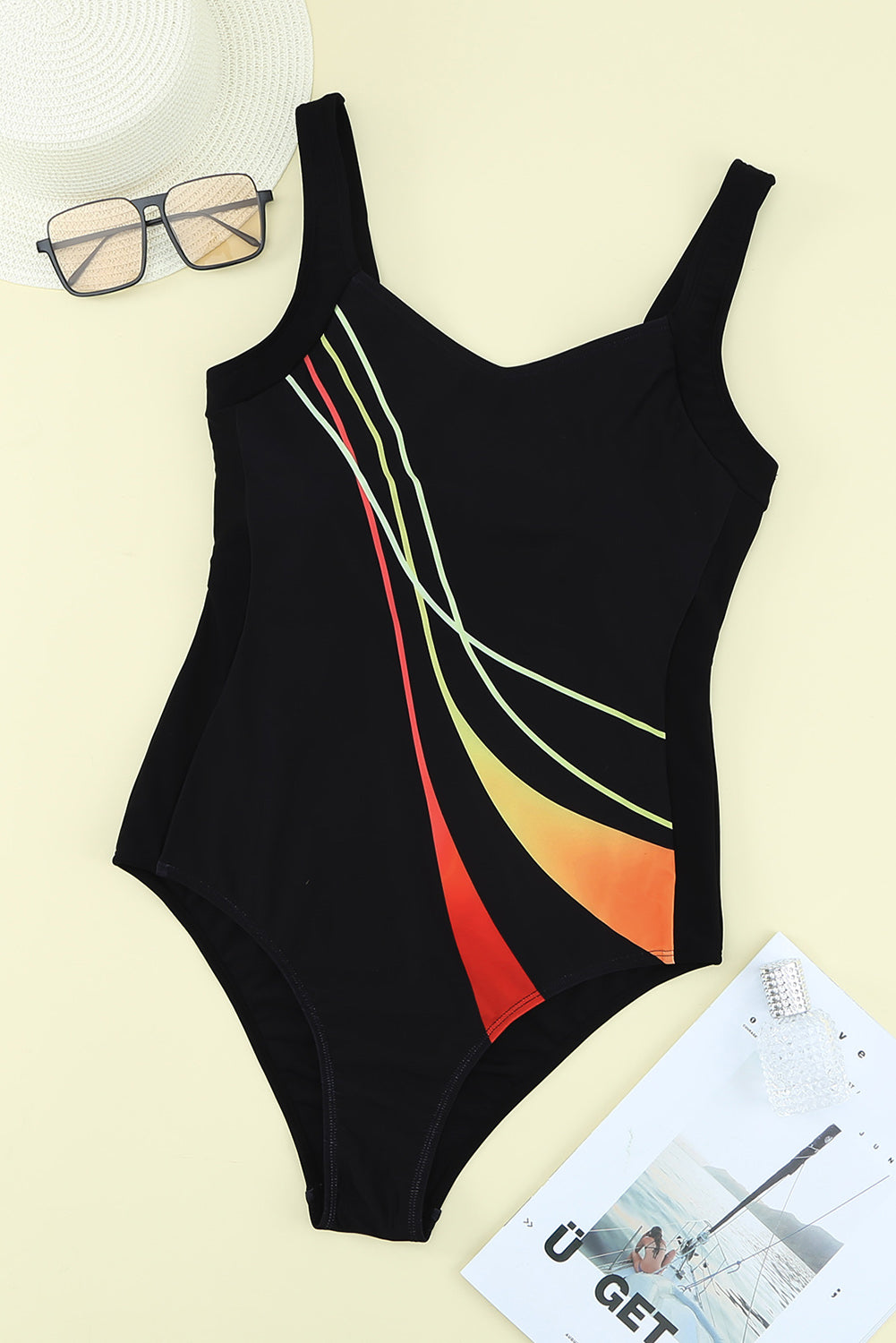 Striped Pattern Print Sleeveless One-piece Swimsuit