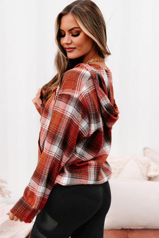 Plaid Print Pocketed Hoodie