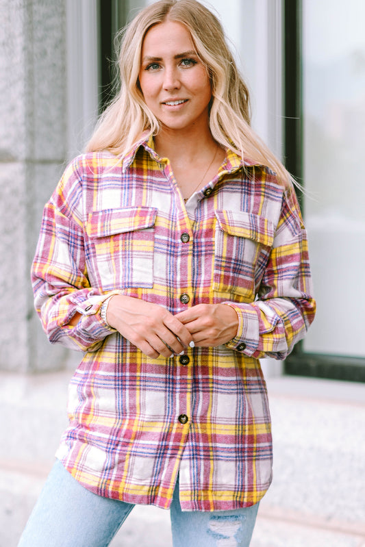 Plaid Print Rounded Hem Shirt Jacket