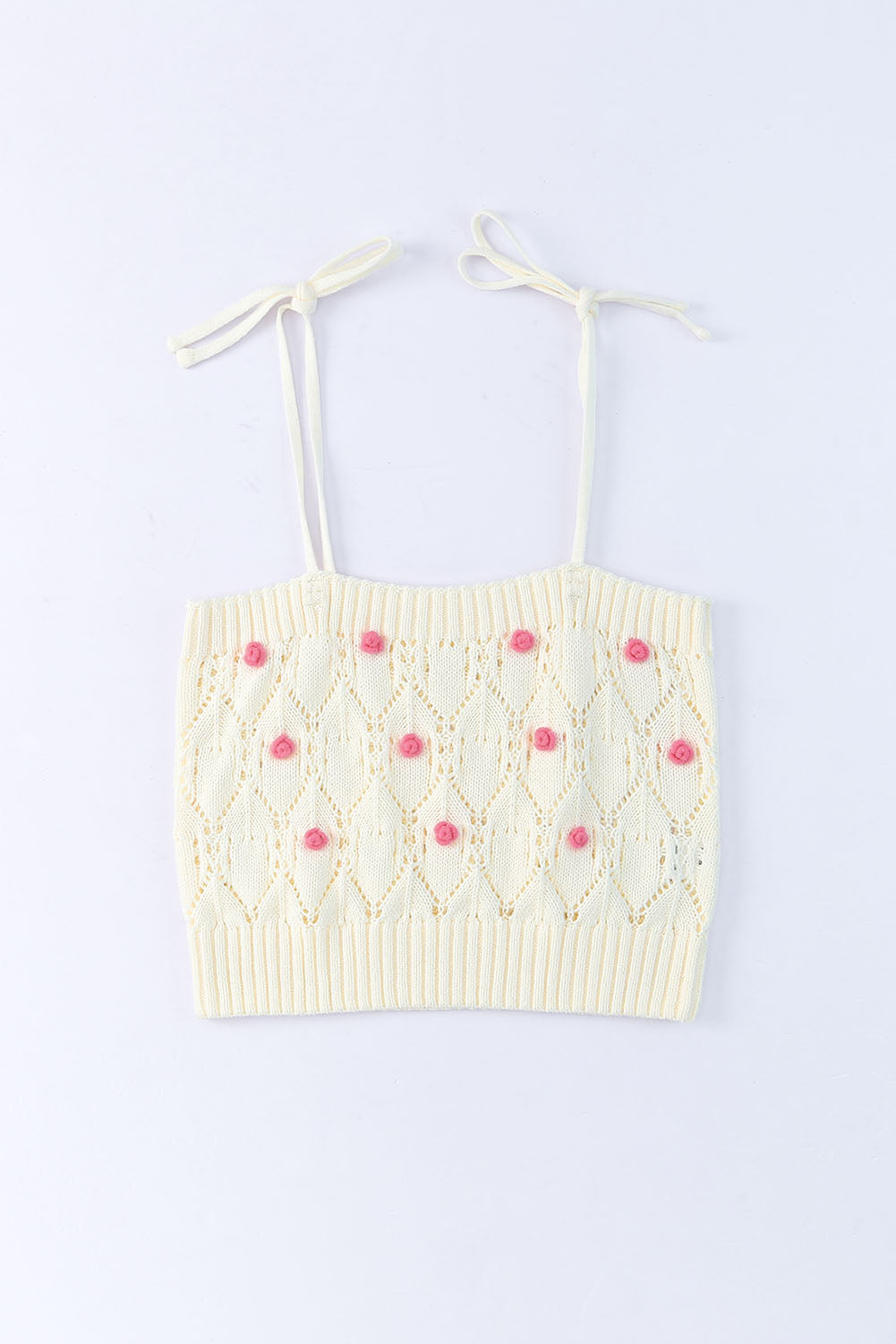 Spaghetti Straps Rose Applique Crochet Knit Crop Top