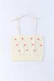 Spaghetti Straps Rose Applique Crochet Knit Crop Top