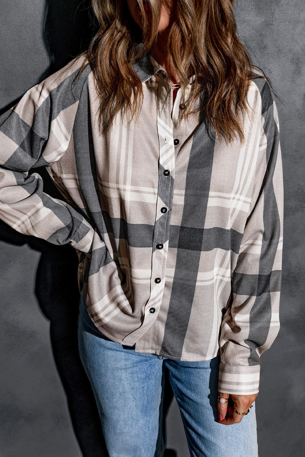 High Low Brushed Plaid Oversize Shacket