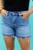 Raw Edge Splicing Distressed Plus Size Denim Shorts