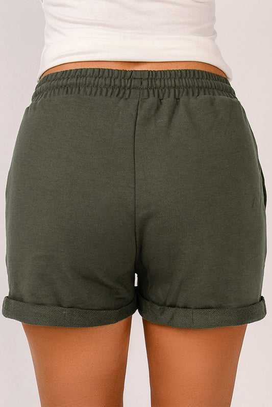 Tie Waist Side Pockets Cuffed Lounge Shorts