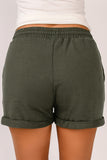 Tie Waist Side Pockets Cuffed Lounge Shorts