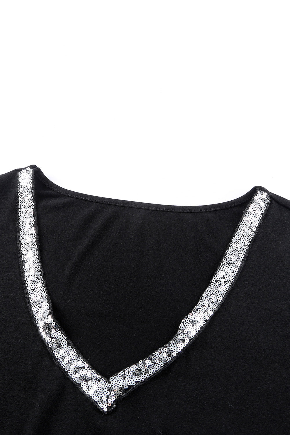 Sequin Trim V Neck Chest Pocket Plus Size Tee