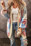 Light Blue Checkered Drop Shoulder Exposed Seam Open Front Cardigan