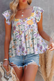 Purple Multicolor Flutter Floral Print Flowy Tank Top