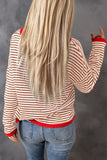 Contrast Trimmed Striped Drop Shoulder Sweater