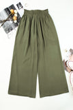 Gray Drawstring Smocked High Waist Wide Leg Pants