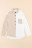 Colorblock Buttons Shirt-Collar Long Sleeve Pocket Blouse