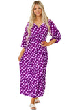 Robe longue violette imprimée bohème à manches bouffantes