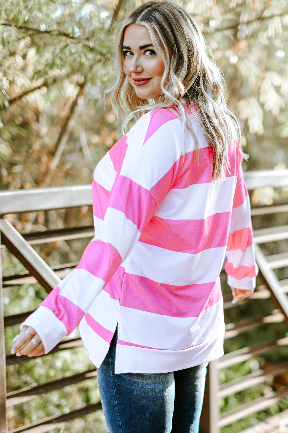 Striped Side Slit Plus Size Sweatshirt