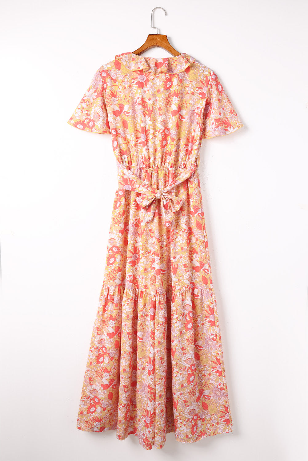 Floral Print Ruffled V Neck High Waist Jumpsuit