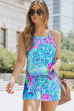 Floral Print Pocketed Frill Sleeveless Romper