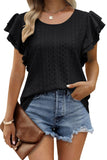 Rhombus Textured Ruffle Short Sleeve Blouse