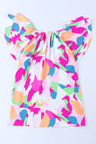 Abstract Pattern Ruffle Short Sleeves Blouse