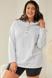 Plus Size Kangaroo Pocket Henley Button Hoodie