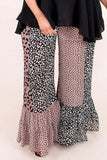 Print Color Block Ruffled Plus Size Pants