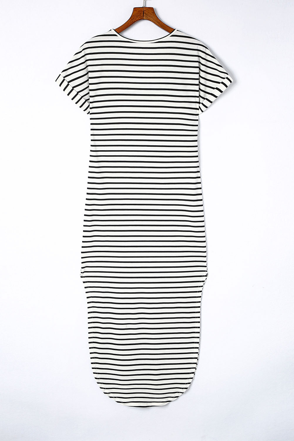 Striped Print Side Split Short Sleeve V Neck Maxi Dress