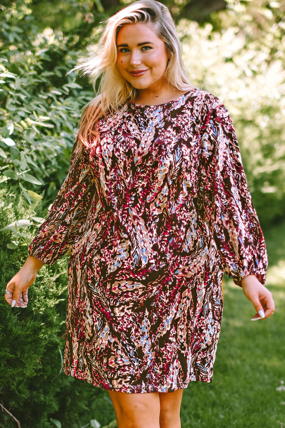 Plus Size Floral Print Mini Dress