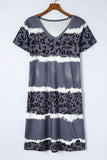 Rose Leopard Color Block V-Neck T-shirt Dress